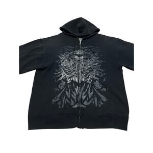 Vintage Howl Made In USA Graphic Zip Up Hoodie Black Mens M Y2K Wings Grunge